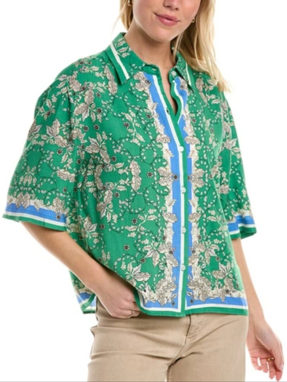 Max Studio - Summer Green Floral Button-Down Shirt - S